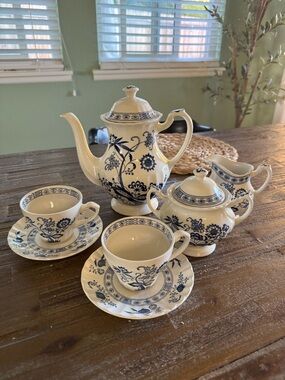 Blue Floral Porcelain Tea Set - 6 Piece